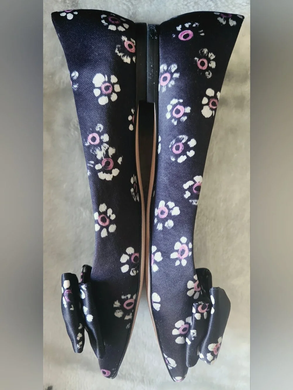 Tory Burch Navy Floral Bow Pointed Flats
